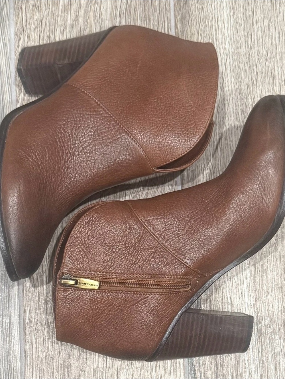Vince Camuto Brown Leather Ankle Booties with Side Zip